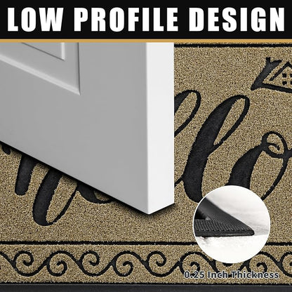Yimobra Welcome Mats for Front Door 29.5x17, Heavy Duty Waterproof Outdoor Door Mat Outside Entrance, Non-Slip Low Profile Indoor Entryway Mat for Garage Patio, Beige Brown
