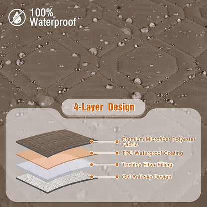 VANSOFY Waterproof Recliner Couch Covers, Sofa Covers 1-Piece Washable Reclining Sofa Cover Non-Slip Furniture Protector with Elastic Straps Pocket for Dogs, Pets(Brown,2 Seater)