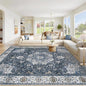 Area Rug 8x10 Washable Rug, Vintage Boho Medallion Rugs Non-Slip Soft Low Pile Large Distressed Rug Indoor Retro Carpet for Living Room Bedroom Dining Room Home Office (Vintage Blue, 8'x10')