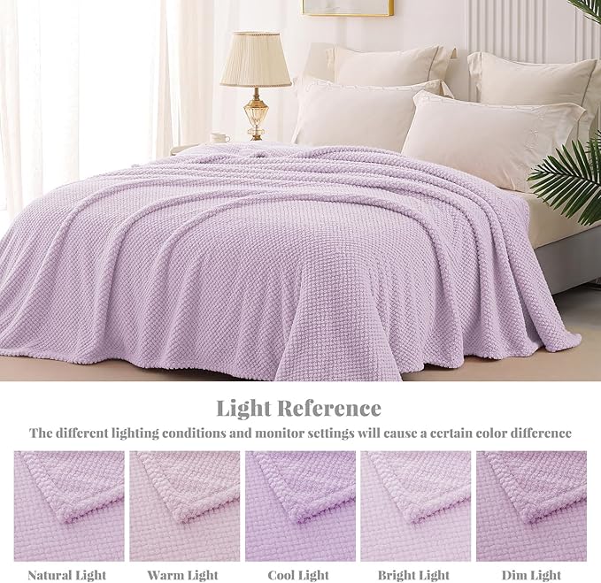 Whale Flotilla Twin Size Fuzzy Fleece Blanket for Bed, 60x80 Inch Fluffy Warm Soft Jacquard Blankets for All Season, Lightweight and Cozy, Lilac