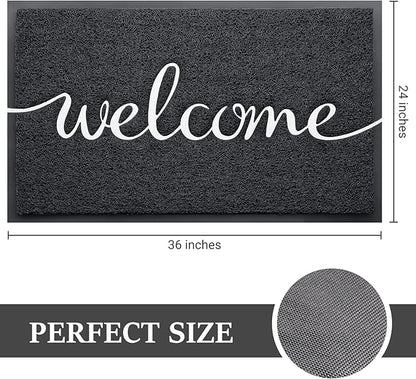 BeneathYourFeet Door Mat, Welcome Mat Low Profile Floor Mat Front Doormat Indoor and Outdoor Doormat Non Slip Rugs for Entryway, Patio, High Traffic Areas (36"x24", Black-Welcome)