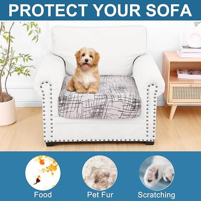 Smiry Printed Couch Cushion Covers, Stretch Soft Couch Covers for Sofa, Washable Non-Slip Sofa Slipcover Furniture Protector for Indoor and Outdoor (1 Pack, Brown and White)