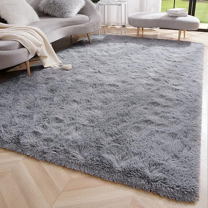 Amearea Shag Fluffy Area Rug for Bedroom Girls Living Room, Extra Soft and Fuzzy Shaggy Rugs, Non Slip, Solid Color Carpet Mat for Boys Nursery Home, Grey 6x9 Feet