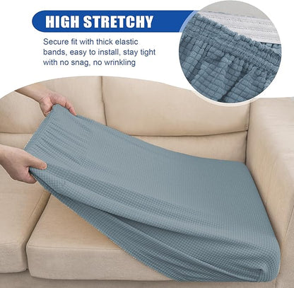 Water Repellent Sofa Seat Slipcovers Stretch Cushion Covers, Seaters Replacement for Furniture Protector, Soft Flexibility with Elastic Bottom (Large, Dusty Blue)