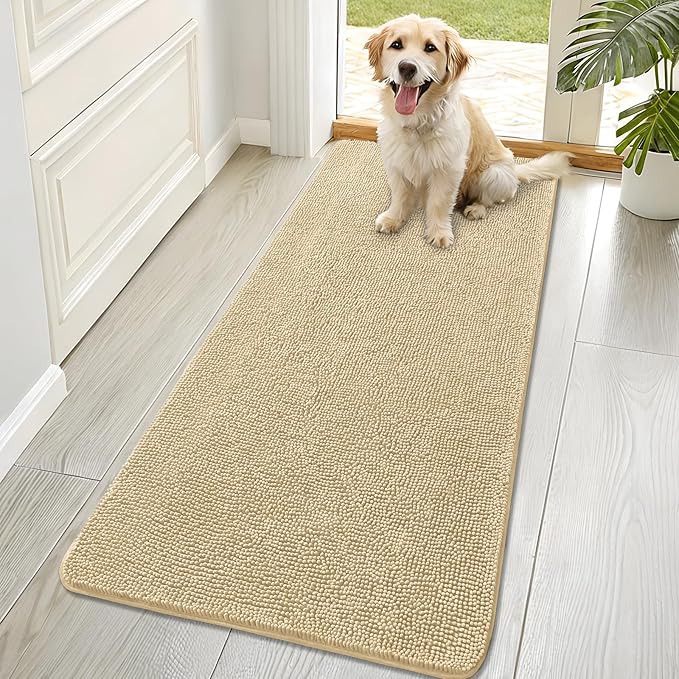 OLANLY Dog Door Mat for Muddy Paws 70x32, Absorbs Moisture and Dirt, Absorbent Non-Slip Washable Doormat, Quick Dry Chenille Mud Mat for Dogs, Entry Indoor Entryway Carpet for Inside Floor, Sand