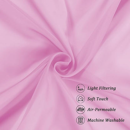 Chyhomenyc Sheer Valances for Windows 2 Pack, Small Window Curtains for Living Room Bathroom Cafe Laundry Basement, Modern Top Dual Rod Pocket Voile Curtain, 42W x 18L inches, Pink