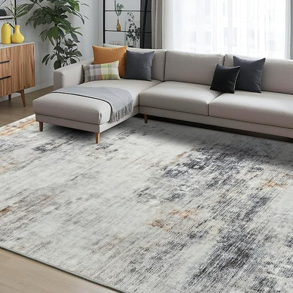 Toneed Abstract Area Rug 5x7 Modern Washable Rug Soft Non Slip Rug Low Pile for Bedroom Living Room Dining Room Grey/Brown