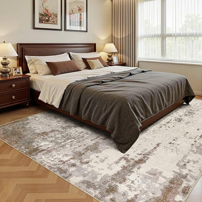 UERMEI 5x7 Area Rug Living Room Rugs - Washable Neutral Modern Abstract Soft Thin Rug Indoor Floor No Slip Rug Carpet for Bedroom Under Dining Table Home Office Decor - Brown/Grey/Beige