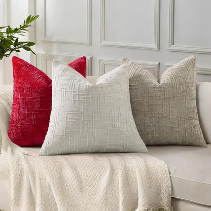 decorUhome Red Chenille Throw Pillow Covers 18x18 Set of 2 Textured Soft Cozy Slubby Couch Pillow Covers Modern Farmhouse Boho Decorative Pillow Cases for Bed Sofa Living Room