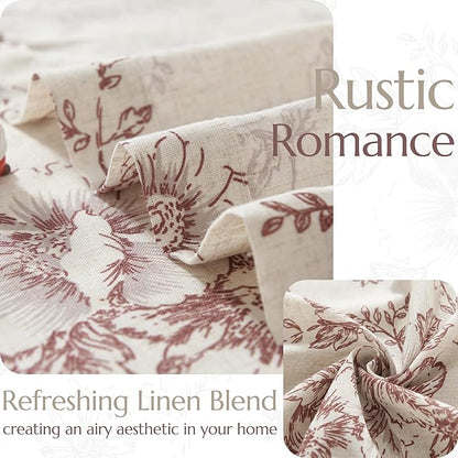 jinchan Linen Blend Curtain Floral Curtains for Living Room 108 Inch Length Farmhouse Brick Red Printed Curtain Rod Pocket Back Tab Peony Flower Patterned Drapes Curtains Set 2 Panels
