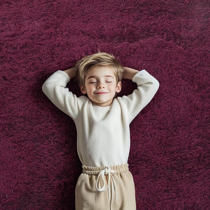 Super Soft Circle Rugs for Girls Princess Castle Toddlers Play Tent 5 Diameter Circular Area Rugs for Kids Bedroom Baby Room Decor Round Shag Playhouse Carpets(Φ5, Burgundy)