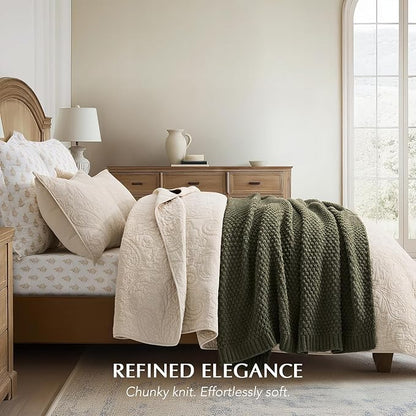 EVERGRACEHOME Chunky Chenille Knit Throw Blanket for Couch, Soft Luxurious Moss Stitch Chair Blankets for Bed, Cozy Decorative Farmhouse Knitted Throws for Sofa, Olive Green, 50" x 60"