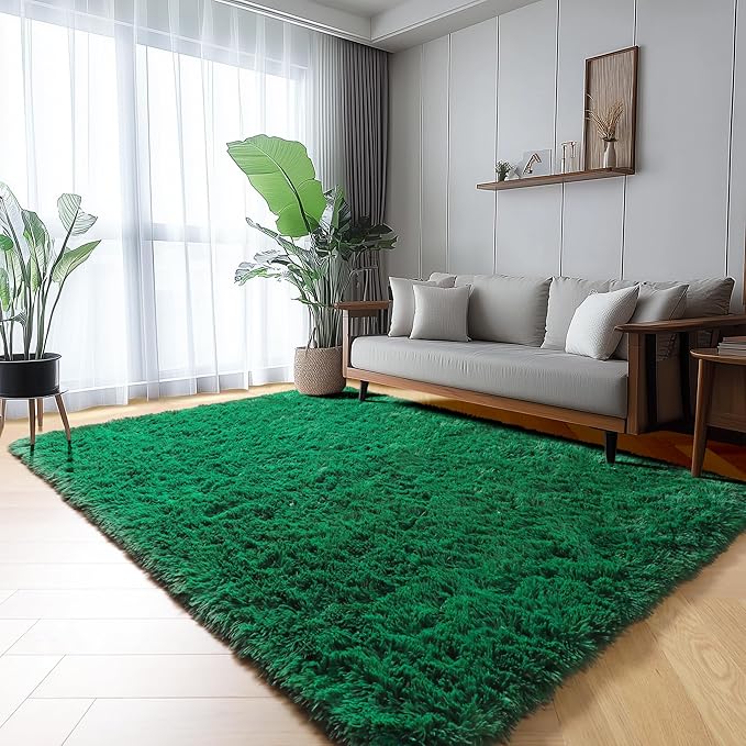 ONASAR Dark Green Area Rugs for Living Room Bedroom, 5x8 Fluffy Shaggy Large Rug, Indoor Ultra Soft Plush Floor Carpets for Kids Boys Girls Teen Dorm Nursery Playroom Home Decor Aesthetic