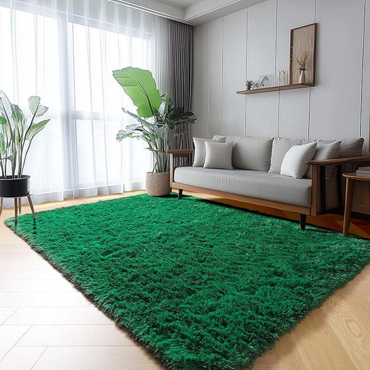 ONASAR Dark Green Area Rugs for Living Room Bedroom, 5x8 Fluffy Shaggy Large Rug, Indoor Ultra Soft Plush Floor Carpets for Kids Boys Girls Teen Dorm Nursery Playroom Home Decor Aesthetic