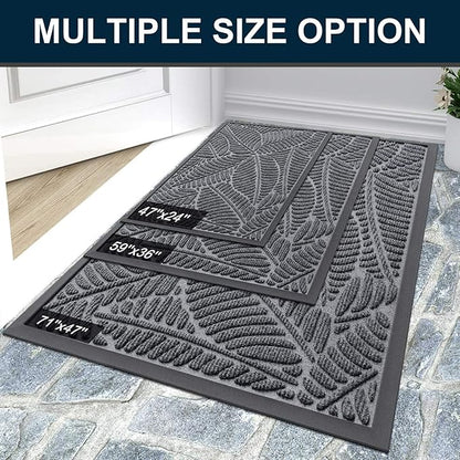 Colorxy Waterproof Doormat, Sturdy Natural Rubber Front Indoor Mat, Non Slip Low Profile Indoor Outdoor Door Mats, Stain and Fade Resistant Floor Mat, Easy Clean Patio Entrance Mat, 59''x36'', Grey