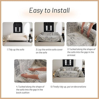 MYSKY HOME Boho Sofa Covers, Couch Covers for 2 Cushion Couch Sofa, Chenille L Shape Sectional Couch Cover, Machine Washable, Sofa Protector for Dog, Kid, 71"x118", Light Grey Artistic Gradient