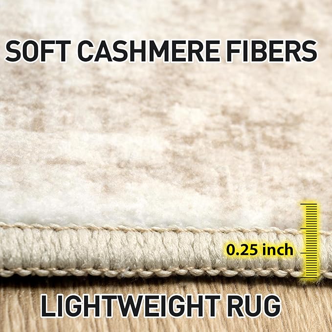 9x12 Area Rugs Washable Rug: Modern Abstract Living Room Rug Soft Anti-Skid Thin Carpet Indoor Floor Non-Shedding Carpets for Bedroom Dining Room Farmhouse Nursery Home Office Beige Grey
