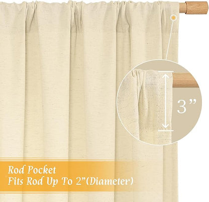 LAMIT Beige Linen Curtains 84 inches for Bedroom, Faux Linen Textured Light Filtering Drapes Rod Pocket Boho Burlap Semi Sheer Panels for Farmhouse/Living Room, 2 Panels, 52 x 84 Inch, Beige