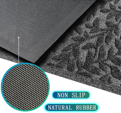 Bulijojo Sturdy Front Entrance Doormats,Durable Heavy Duty Welcome Mat,Thick Absorbent Natural Rubber Non Slip Mat,Easy Clean Entryway Mat Leaves Grey 23"x35"
