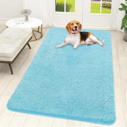 OLANLY Dog Door Mat for Muddy Paws 59x32, Absorbs Moisture and Dirt, Absorbent Non-Slip Washable Doormat, Quick Dry Chenille Mud Mat for Dogs, Entry Indoor Entryway Carpet for Inside Floor, Blue