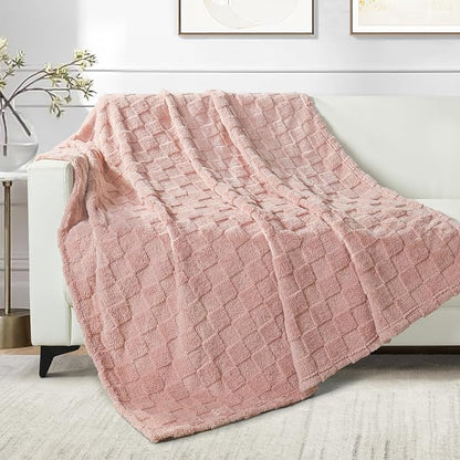 Exclusivo Mezcla Fleece Throw Blanket for Couch,Super Soft and Warm Lightweight Checkered Pattern Blankets for All Seasons,50x60 Inches, Pink