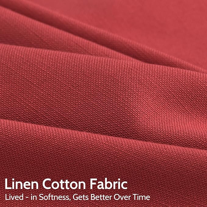 Nanspring Christmas Red Linen Curtains 96 Inches Long for Living Room Light Filtering Semi Sheer Curtain Back Tab Rod Pocket Vintage Rustic Luxury Home Decor Neutral Drapes for Bedroom 52x96, 2 Panels