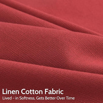 Christmas Red Linen Curtains 108 Inches Long for Living Room Light Filtering Semi Sheer Curtain Back Tab Vintage Neutral Rustic Home Decor Floor to Ceiling High Window for Bedroom 52x108,2 Panels