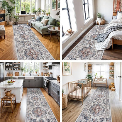 Hallway Washable Runner Rug - 2x10 Kitchen Rugs Entryway Rug Runner Vintage Soft Floor Mat Non Slip Indoor Farmhouse Carpet for Bathroom Living Room Bedroom (2 X 10, Brick)