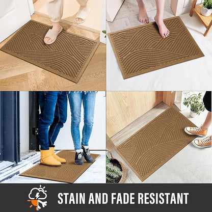 HIYARD Sturdy Front Door Mat, Absorbent Muddy Dirt Resist Welcome Door Mats Outdoor Indoor, Stain and Fade Resistant, Non-Slip Backing Entry Mat Low Profile Doormat for Entryway, 36×24, Brown