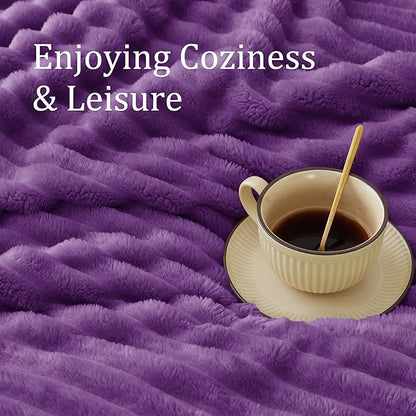 BEDELITE Fleece Throw Blanket for Couch - 300GSM Soft & Warm Fluffy Purple Blanket, Decorative and Giftable Striped Blankets for Women, Men, 50"x60"
