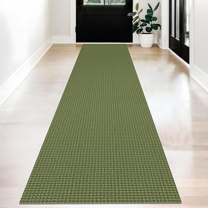KOZYFLY Long Runners for Hallways 2x12 ft Washable Kitchen Runner Non Slip Rubber Backed Hallway Rugs Cotton Entryway Runner Rug Floor Carpet for Indoor Hall, Kitchen, Bright Green/Earthy Green