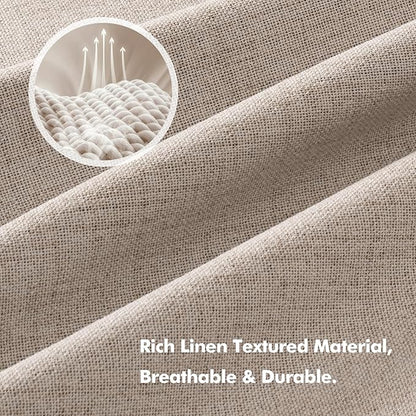 MIULEE 100% Blackout Linen Curtains for Bedroom, Beige Solid Luxury Decor Thermal Insulation Room Darkening Drapes for Living Room Nursery Back Tab Rod Pocket 42 x 96 Inches, 2 Panels