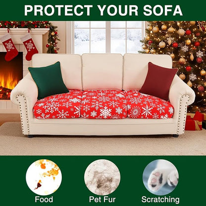 Smiry Printed Couch Cushion Covers, Stretch Soft Couch Covers for Sofa, Washable Non-Slip Sofa Slipcover Furniture Protector for Indoor and Outdoor (3 Pack, Red with White)