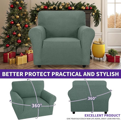 ZNSAYOTX Super Stretch Chair Slipcover Universal Sofa Chair Covers for Living Room Dogs Pet Furniture Protector Spandex Armchair Slipcovers with Anti Slip Foam Sticks (Pea Green, Chair)
