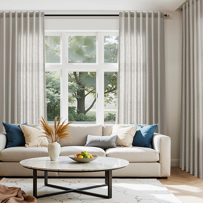 Nanspring Silver Grey Linen Curtains 90 Inch 2 Panels for Bedroom/Living Room Rod Pocket Back Tab Pleated Window Curtain Drapes Neutral Rustic Farmhouse Decor Dining Room Curtain 90 Inches Long