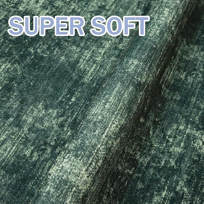 IOHOUZE Abstract Round Area Rug 8 Ft Washable Circle Rugs Large Round Rug Non Slip Thin Soft Circle Rugs, Printed Faux Wool Floor Carpet for Bedroom Living Room Dining Room Nursery, Dark Green