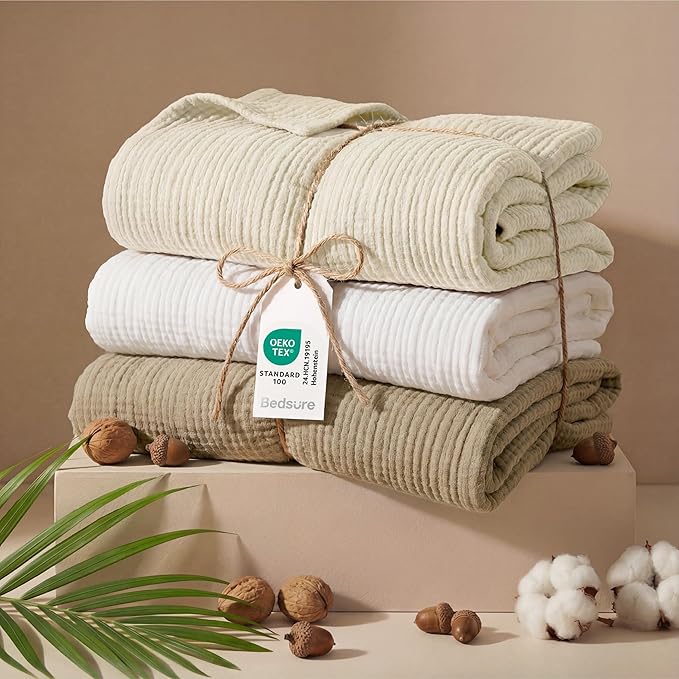 Bedsure 100% Cotton Muslin Blanket King Size for Bed - 4-Layer Breathable and Lightweight Thin Soft Summer Gauze Muslin Blanket for Adults, Light Brown, 108x90 Inches
