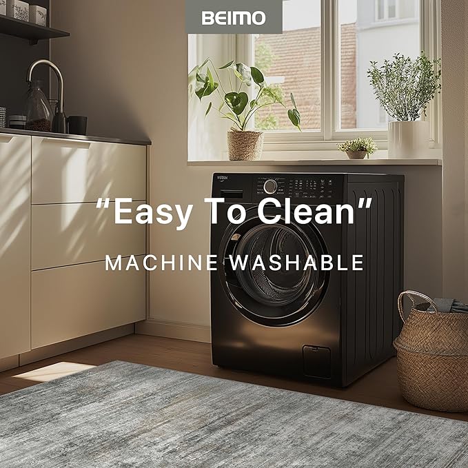 BEIMO Area Rugs 10x14 for Living Room Bedroom, Modern Abstract Machine Washable Rug, Large Soft Low Pile Floor Cover with Non Slip Backing for Dining Room, Ash Gray Brown