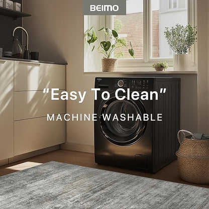 BEIMO Area Rugs 10x14 for Living Room Bedroom, Modern Abstract Machine Washable Rug, Large Soft Low Pile Floor Cover with Non Slip Backing for Dining Room, Ash Gray Brown