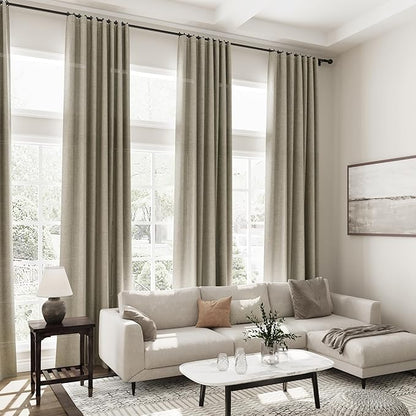 Mocha Linen Curtains 120 Inch Extra Long for Living Room Back Tab Light Filtering Semi Sheer Drapes Modern Farmhouse Boho Decor Cotton Textured Curtain for Floor to Ceiling High Window 52x120