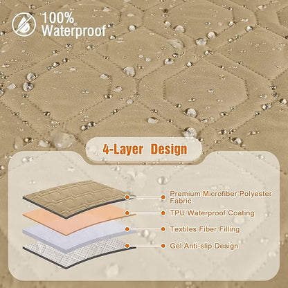 VANSOFY Waterproof Recliner Couch Covers, Sofa Covers 1-Piece Washable Reclining Sofa Cover Non-Slip Furniture Protector with Elastic Straps Pocket for Dogs, Pets(Sand,3 Seater)