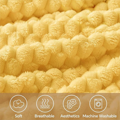 BEDELITE Jacquard Blanket - 3D Fleece Decorative Yellow Twin Size, Super Soft and Cozy Warm Fuzzy Blanket All Seasons Suitable, 60x80Inches
