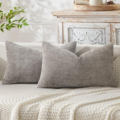MIULEE Pack of 2 Lumbar Couch Throw Pillow Covers 20x12 Inch Light Gray Modern Boho Accent Decorative Pillow Covers Soft Chenille Farmhouse Cushion Covers for Home Decor Bed Sofa Living Room