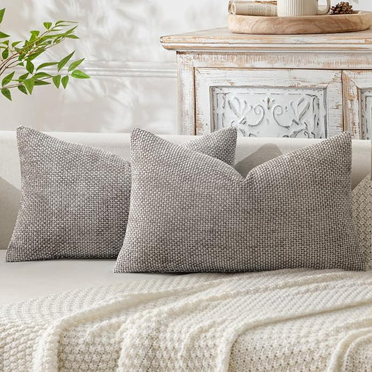 MIULEE Pack of 2 Lumbar Couch Throw Pillow Covers 20x12 Inch Light Gray Modern Boho Accent Decorative Pillow Covers Soft Chenille Farmhouse Cushion Covers for Home Decor Bed Sofa Living Room