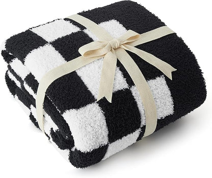 Bedsure GentleSoft Checkered Twin Blanket for Couch - Super Soft Cozy & Warm Knit Throw Blanket, Breathable, Lightweight & Fluffy Plaid Blanket for Bed, Sofa, Gifts for Women Men, Black, 60x80 Inches