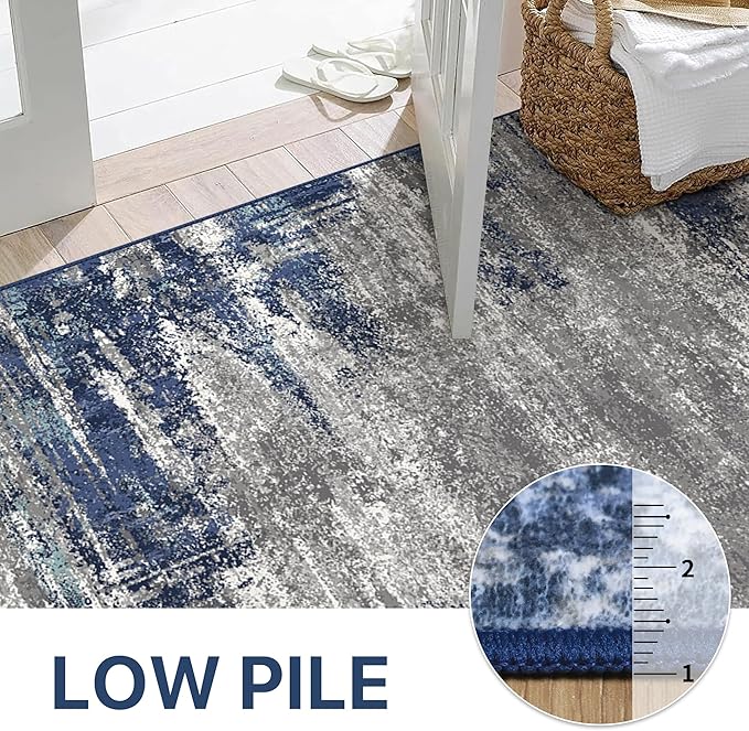 BEIMO Area Rugs 8x10 for Living Room Bedroom, Modern Abstract Machine Washable Rug, Large Soft Low Pile Floor Cover with Non Slip Backing for Dining Room, Navy Blue Gray