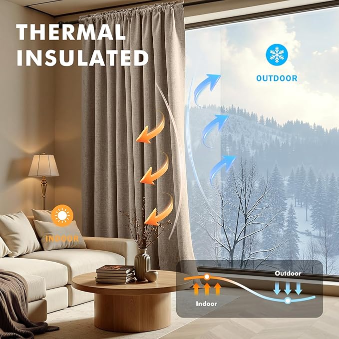 MIULEE 100% Blackout Linen Curtains for Bedroom, Brown Solid Luxury Decor Thermal Insulation Room Darkening Drapes for Living Room Nursery Back Tab Rod Pocket 42 x 96 Inches, 2 Panels