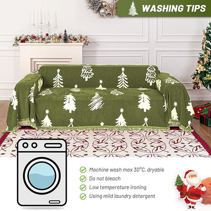 MYSKY HOME 71"X118" Loveseat Christmas Couch Cover, Sectional Sofa Covers Sofa Slipcover for 2 Cushion Couch, L Shape Couch Covers for Dogs, Kids, Washable Sofa Blanket, Furniture Protector, Green