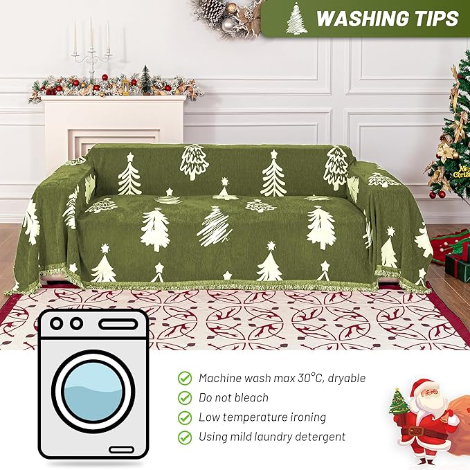 MYSKY HOME 71"X102" Chair Christmas Couch Cover, Sectional Sofa Covers Sofa Slipcover for 1 Cushion Couch, L Shape Couch Covers for Dogs, Kids, Washable Sofa Blanket, Furniture Protector, Green