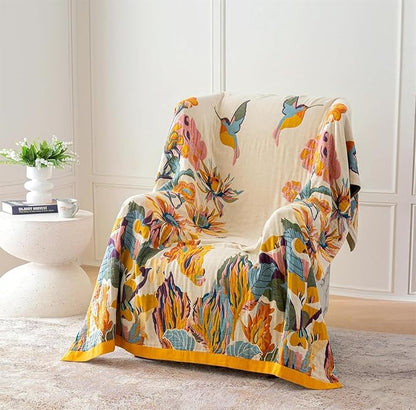 MSGKV Boho Throw Blanket for Couch and Sofa 50"x60" Cotton Throw Cover for Living Room with Floral and Butterfly, Spring Breathable&Lightweight Blanket